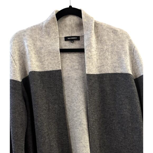 525 America Open Cardigan Sweater Gray Color Block Sz L Wool Viscose Cashmere - Picture 2 of 4